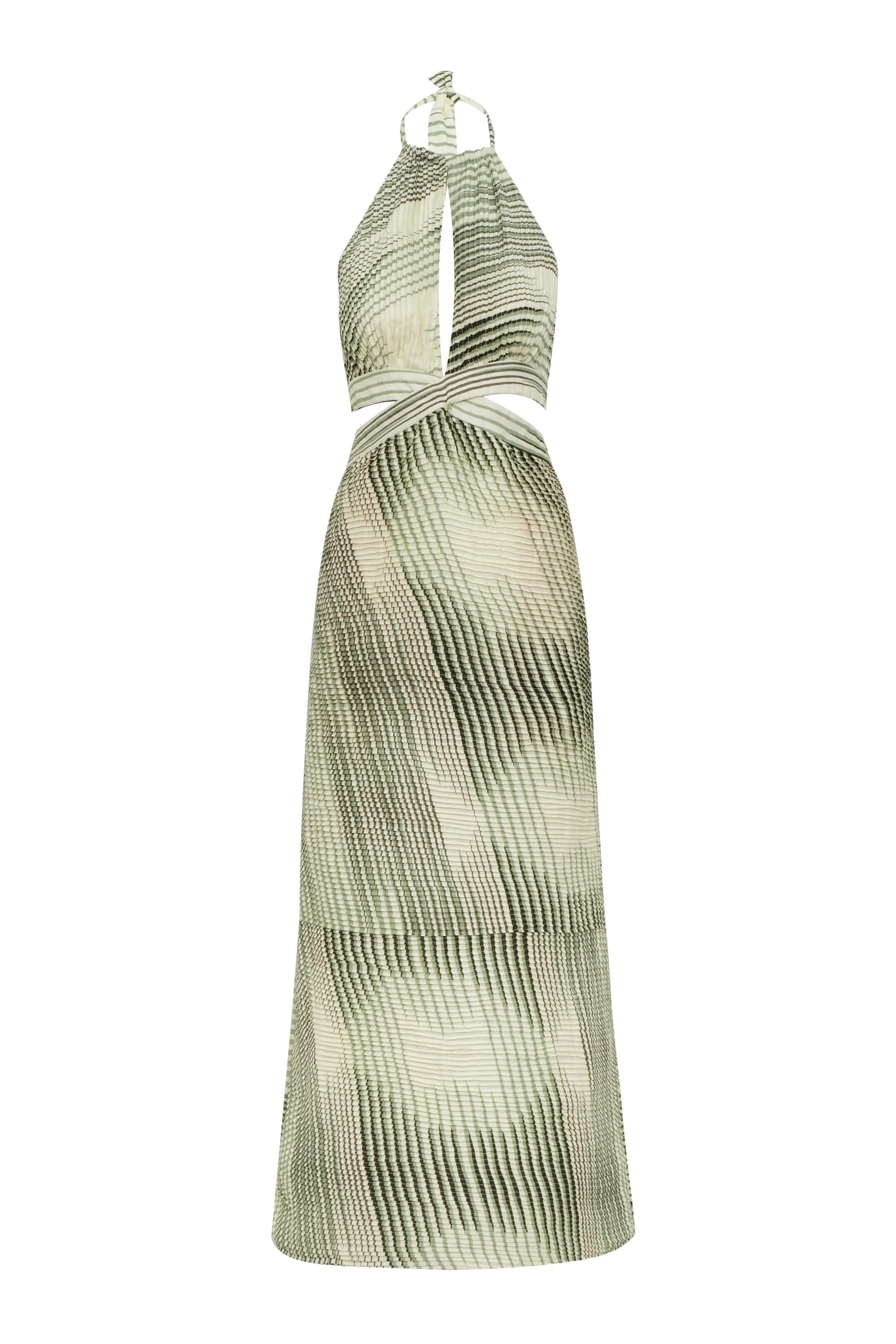 San Agustin Pleated Linen Midi Dress / Green Stripes - imagen 2