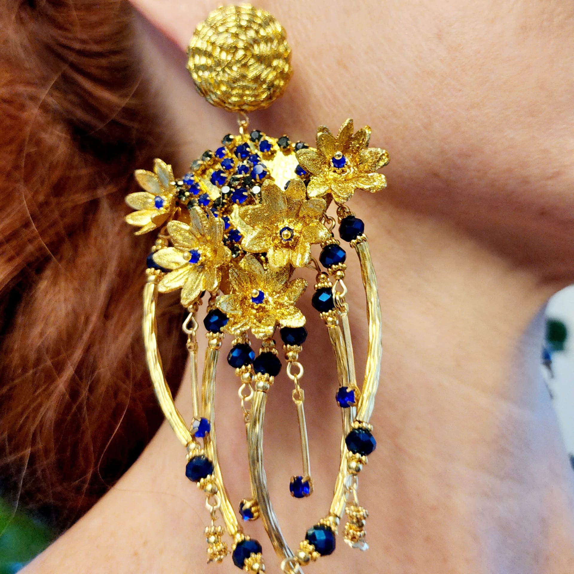 Blue and Gold Rhombus Earrings - imagen 2
