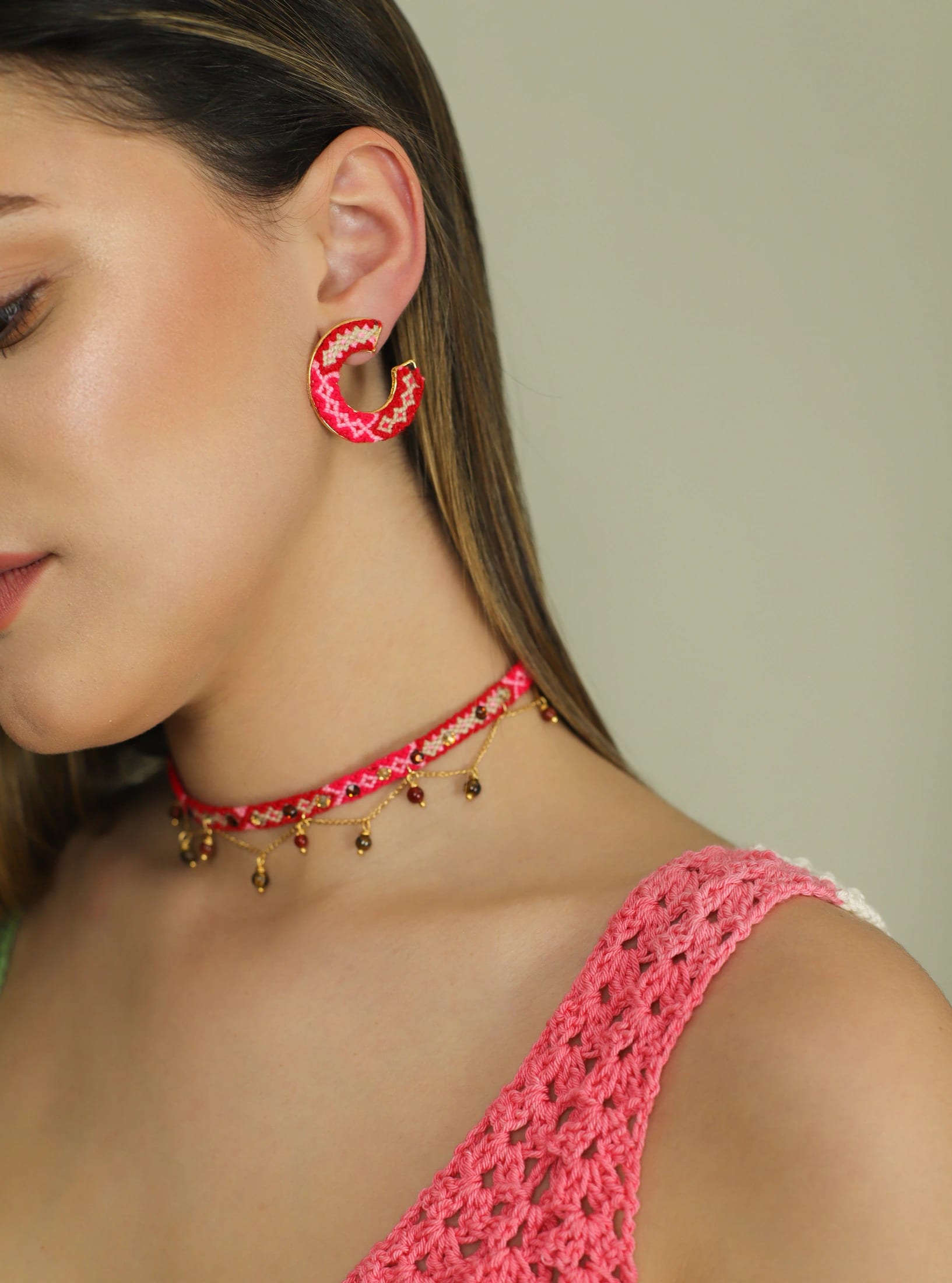 Wayuu Jolotsü  Earrings - Red - imagen 2