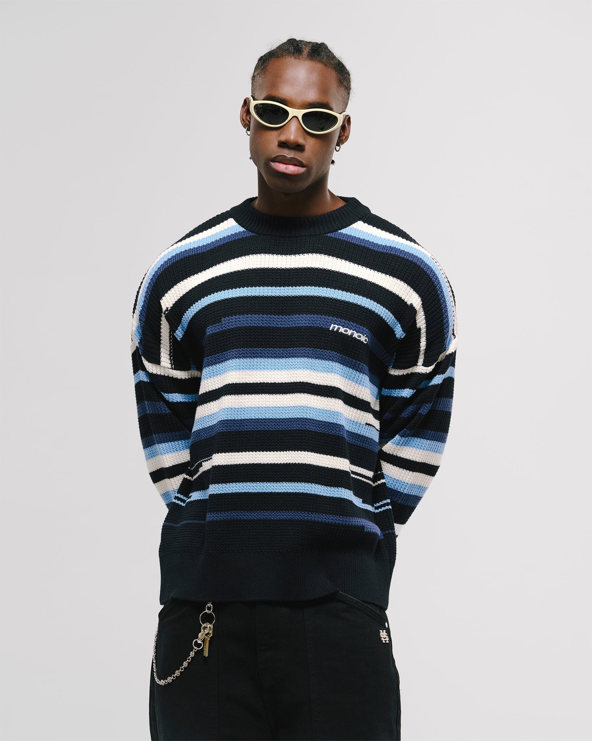 Striped Knitwear Sweater – Azul, Crema y Negro - imagen 2