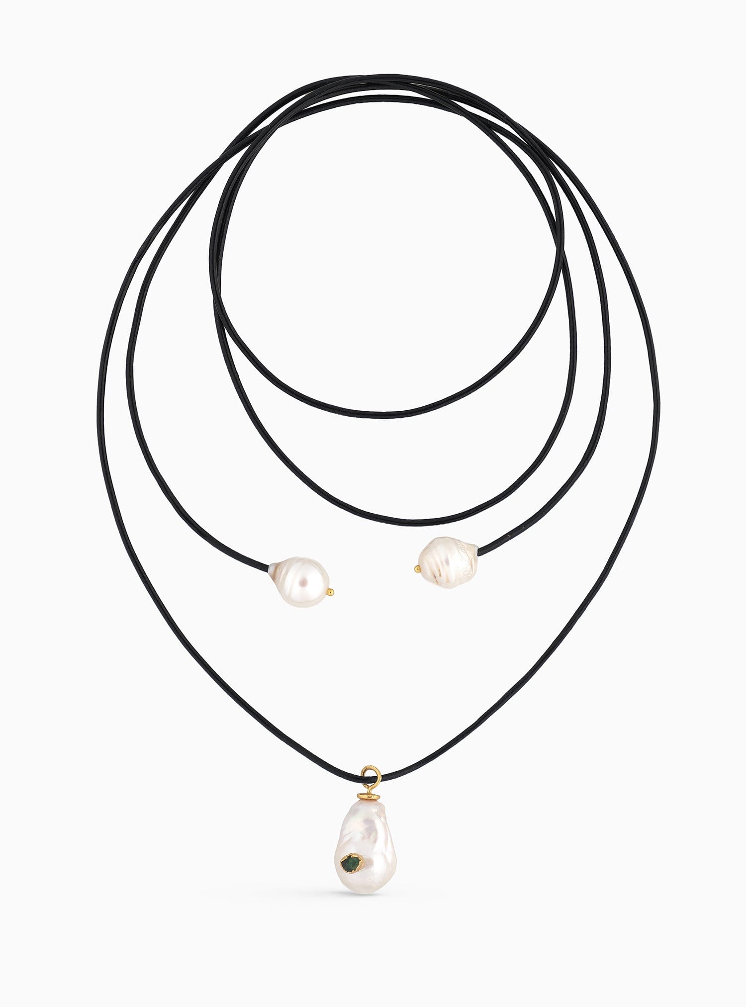 Midnight Emerald Pearl Long Necklace - imagen 1
