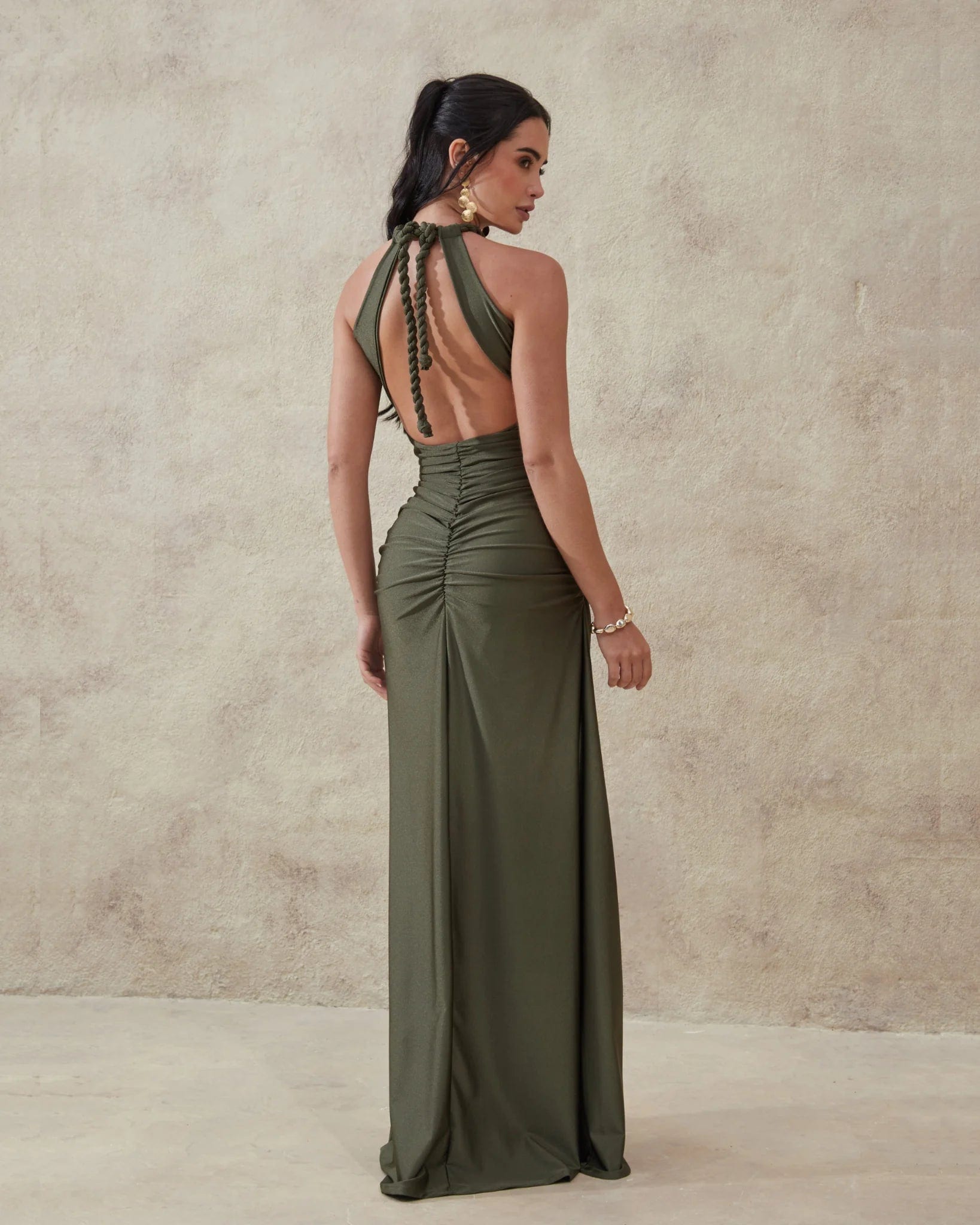 Vestido Halter Drapeado Trenza - imagen 4