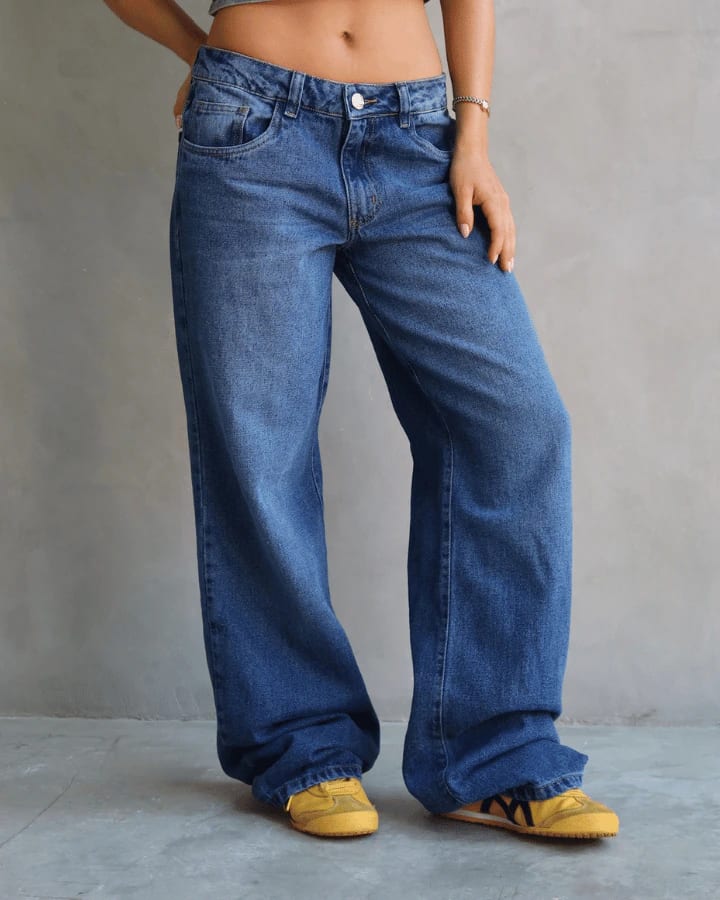 JEAN LOW WIDE FIT TIRO BAJO ANCHO AZUL OSCURO - imagen 7
