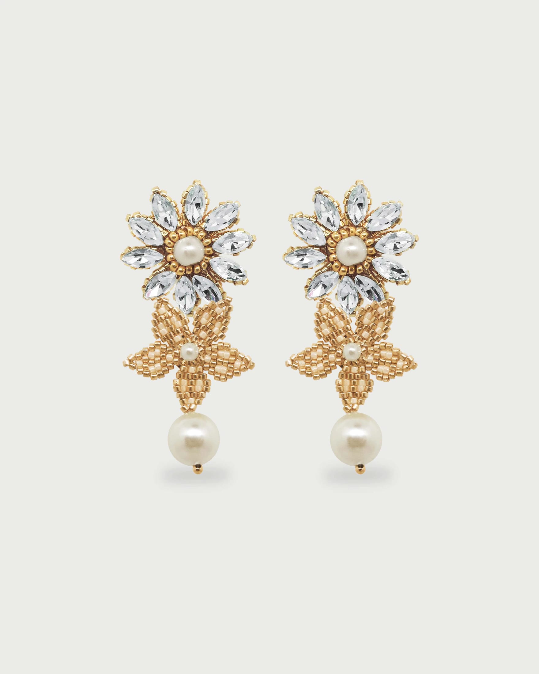 Aretes Dos Flores y Perla Miyuki - imagen 1