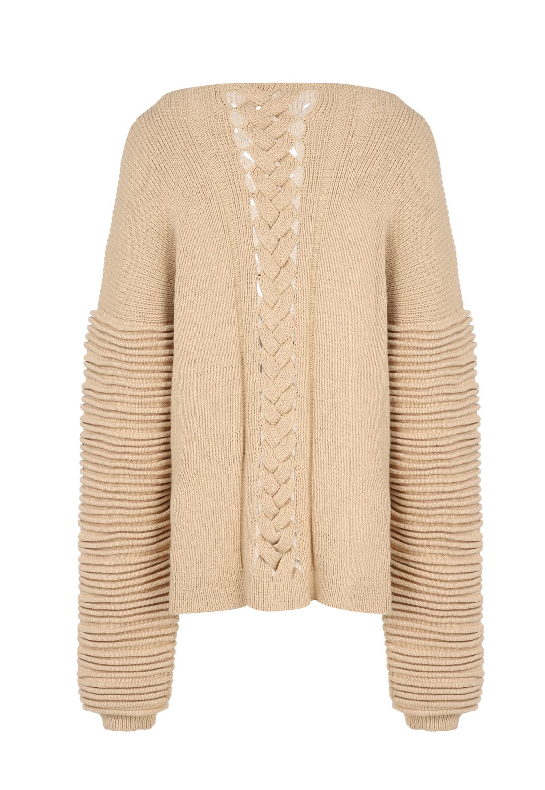 FLAT BRAIDED KNITTED SWEATER WITH ACCORDION SLEEVES - imagen 3