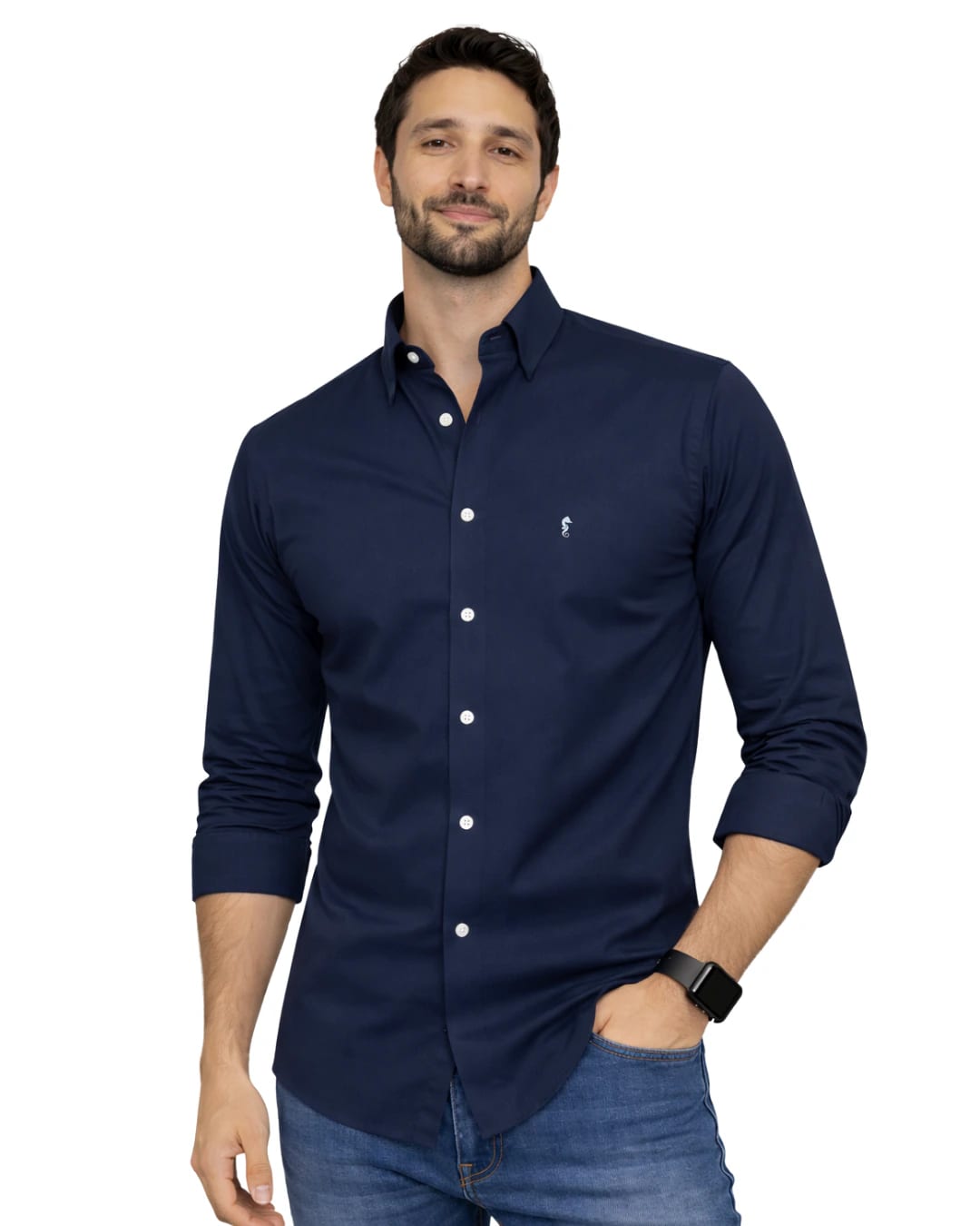 Camisa Pima Peruano Azul Oscuro - imagen 1