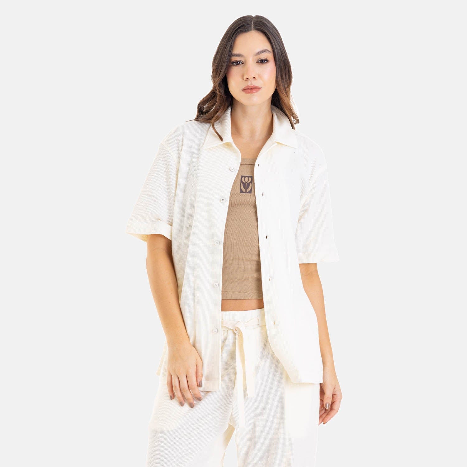 Relaxed Short Sleeve Shirt Ivory - imagen 1