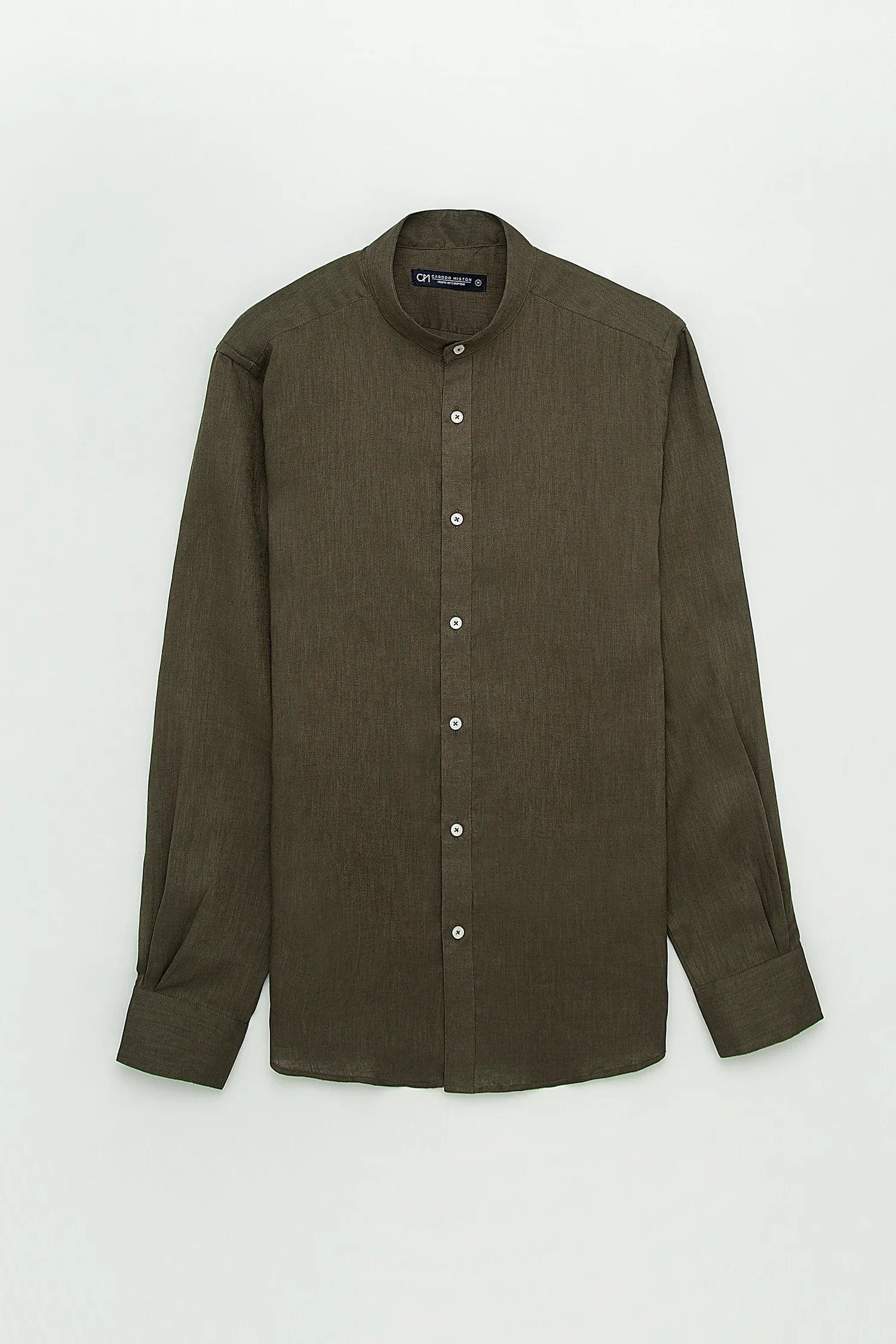 Camisa Cuello Mao Lino Verde Oliva - imagen 1