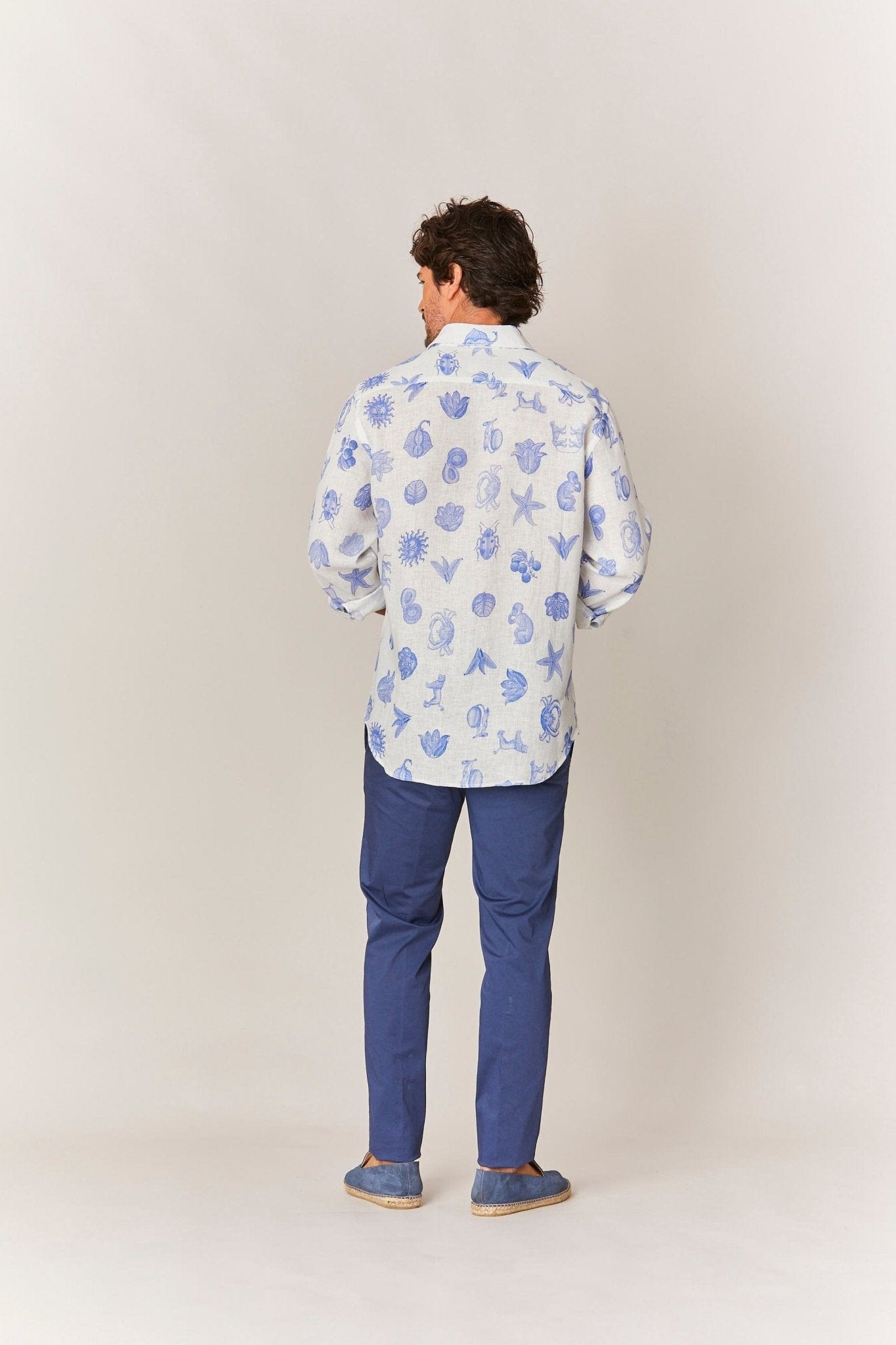 Men's linen shirt white mezzotinta - imagen 4