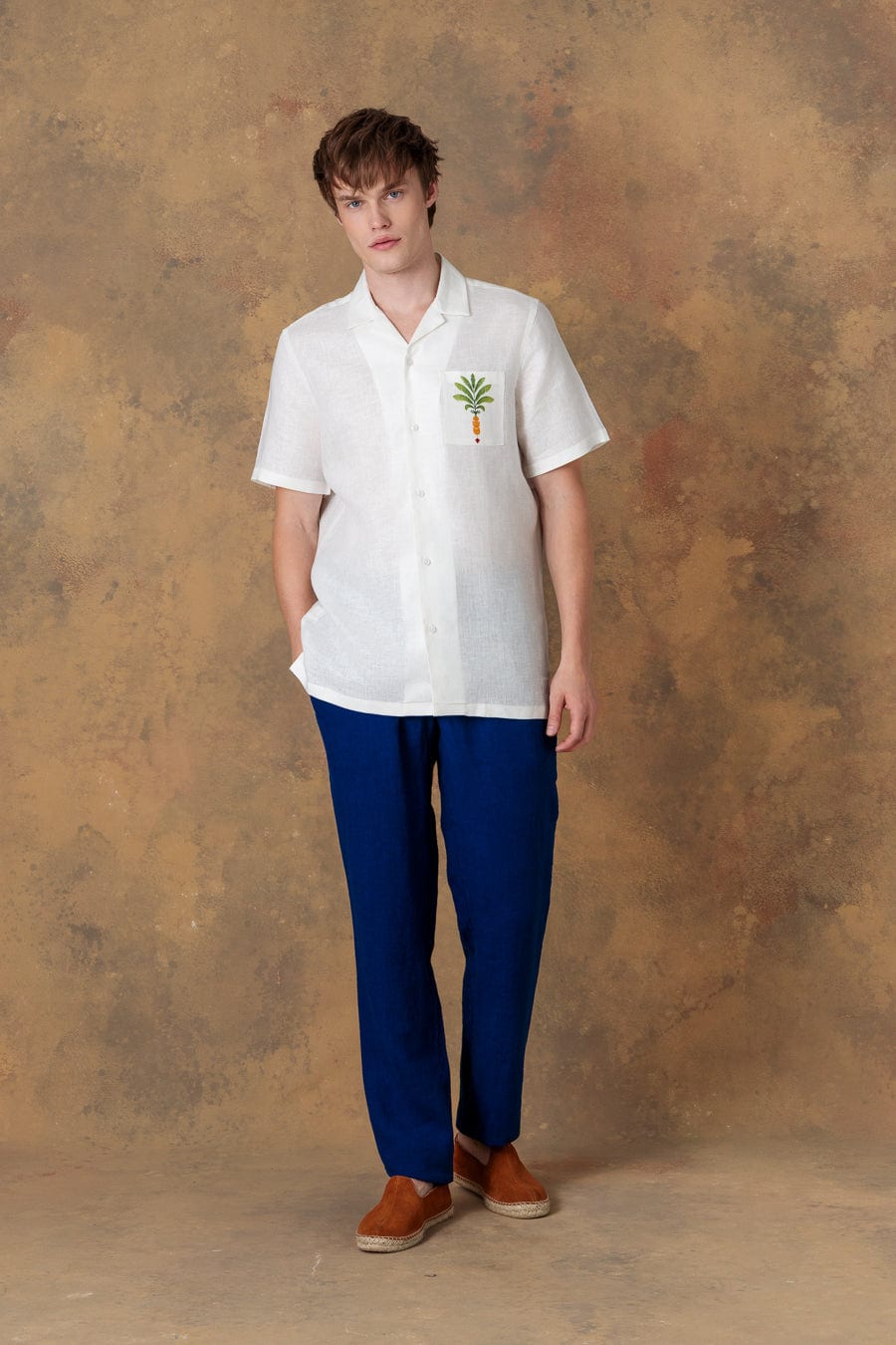 Men's linen shirt bowling thalos white - imagen 1