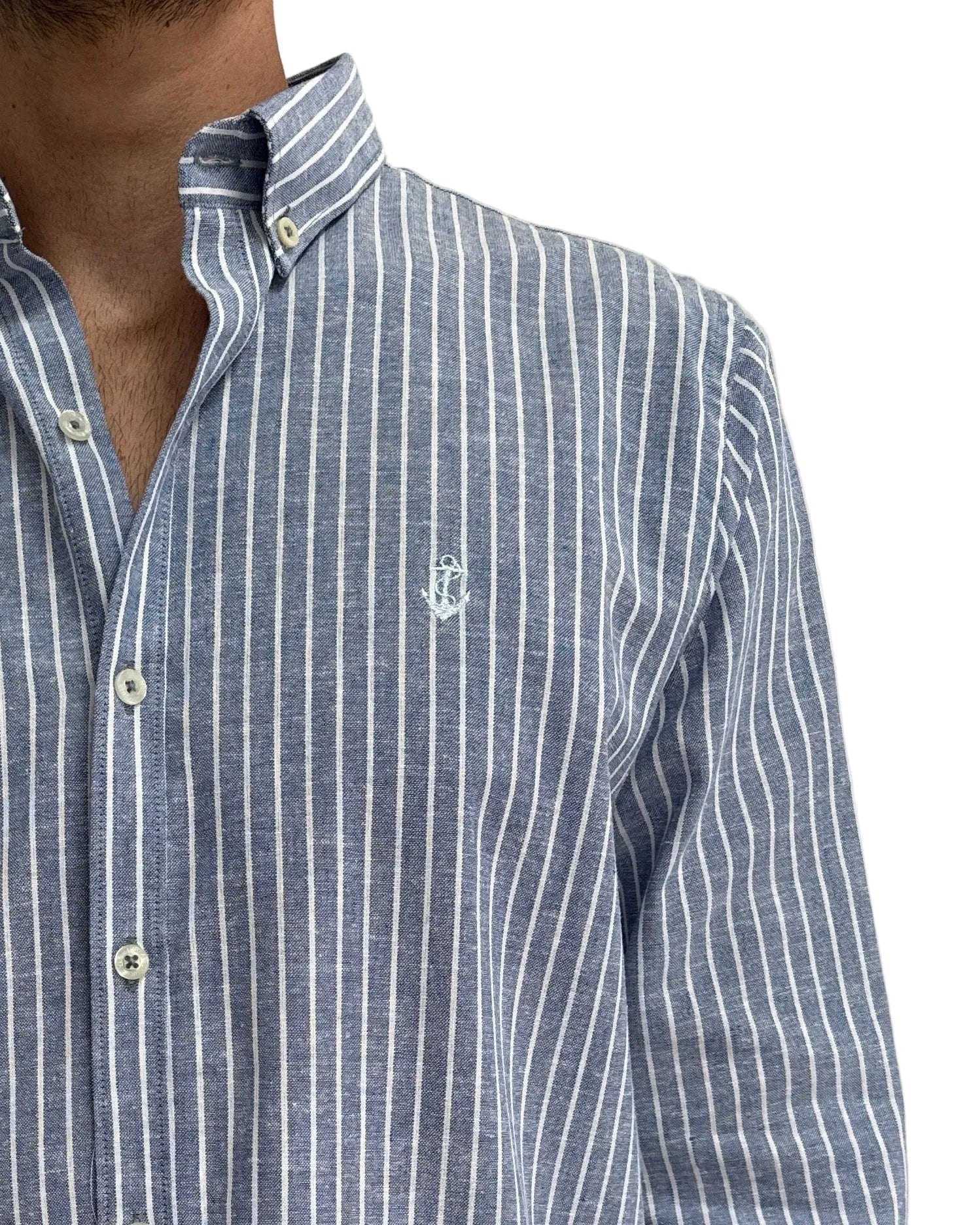 Camisa de Lino Navy y Rayas Blancas - imagen 5