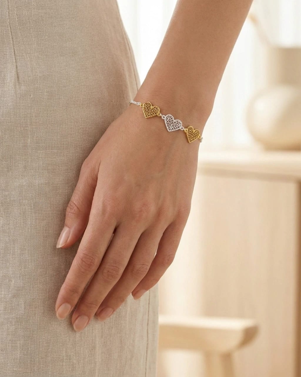 Pulsera Corazón Tejida en Plata Ley 950 Bicolor - imagen 1