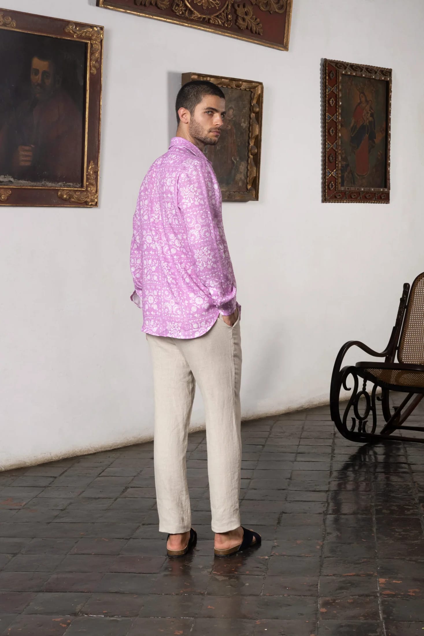 Men's linen shirt pink ferghana - imagen 4