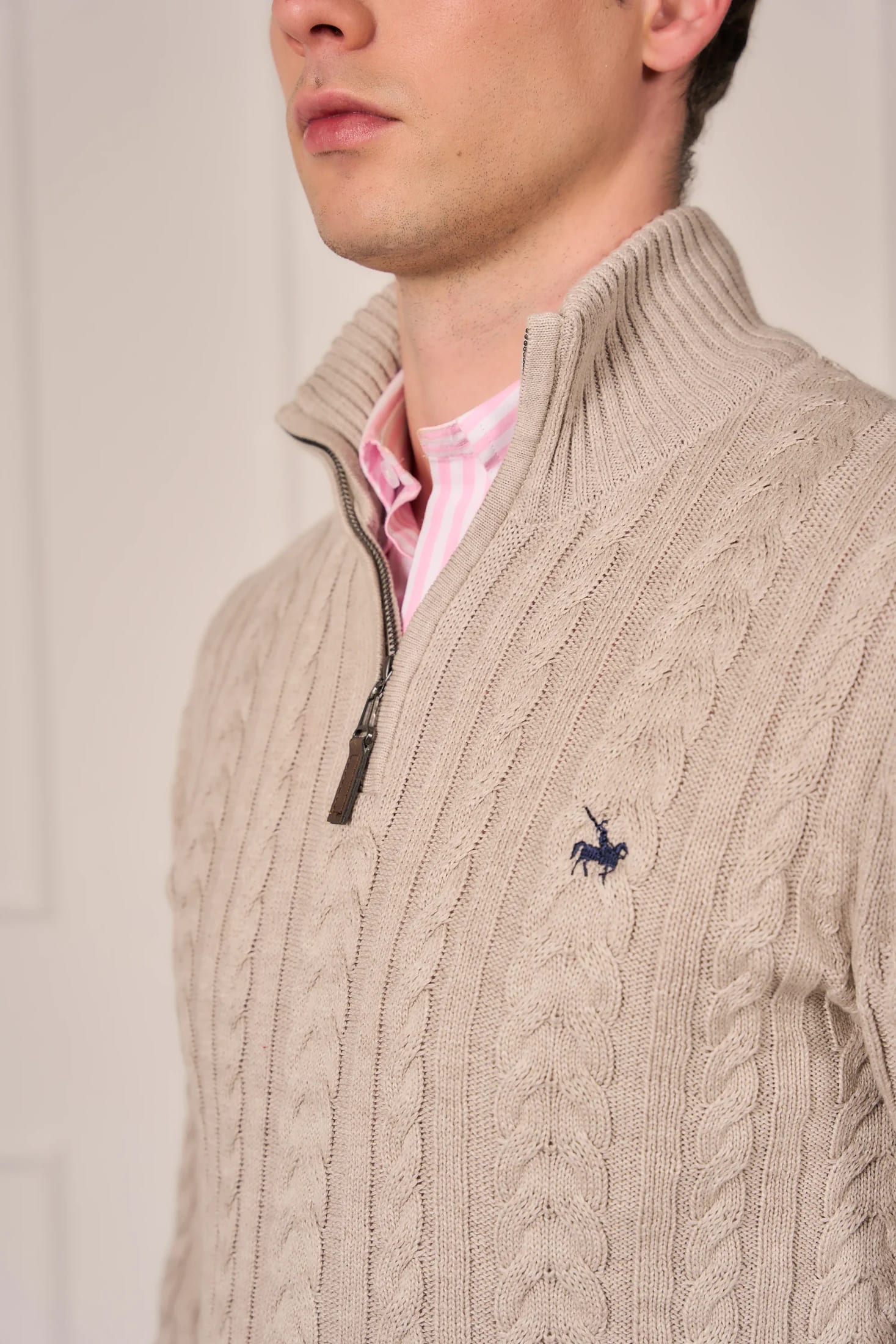Suéter Halfzip Trenzado Rib Hombre Arena - imagen 7