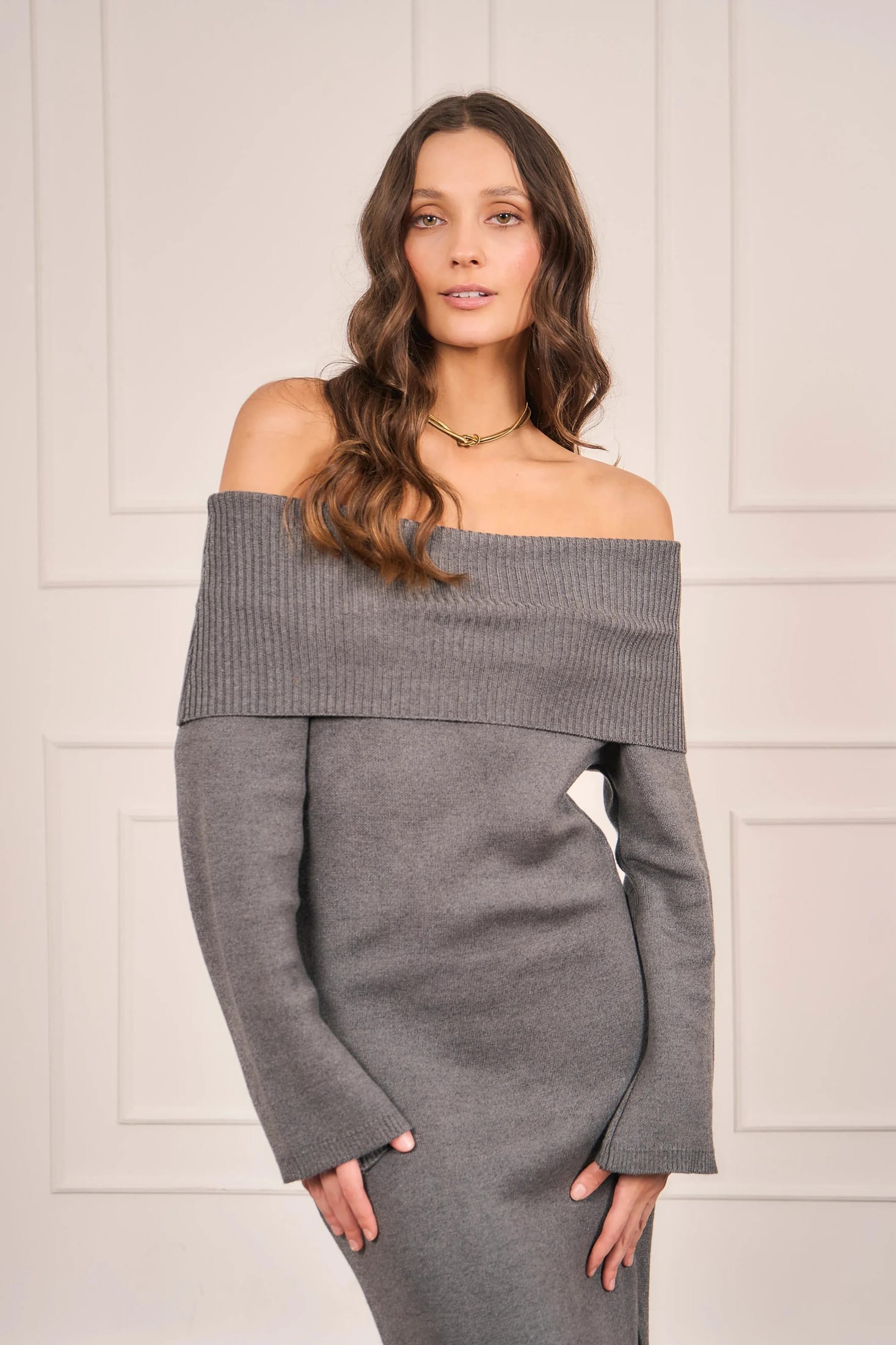 Vestido Off Shoulder Gris Mujer - imagen 6