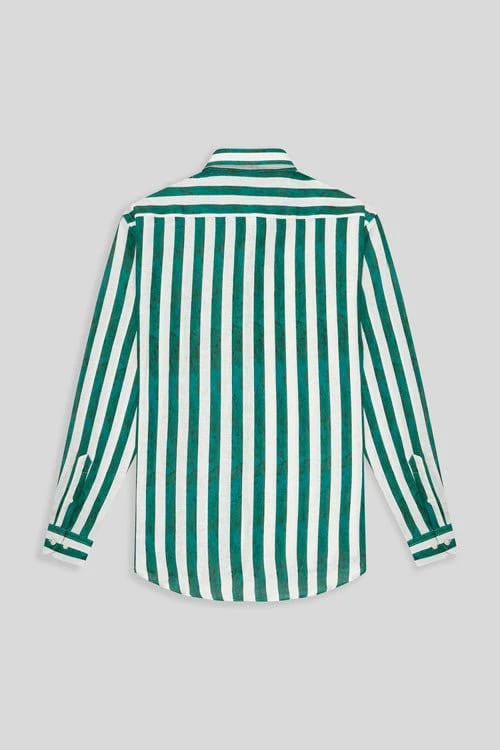 Men's linen shirt green faded striped - imagen 5