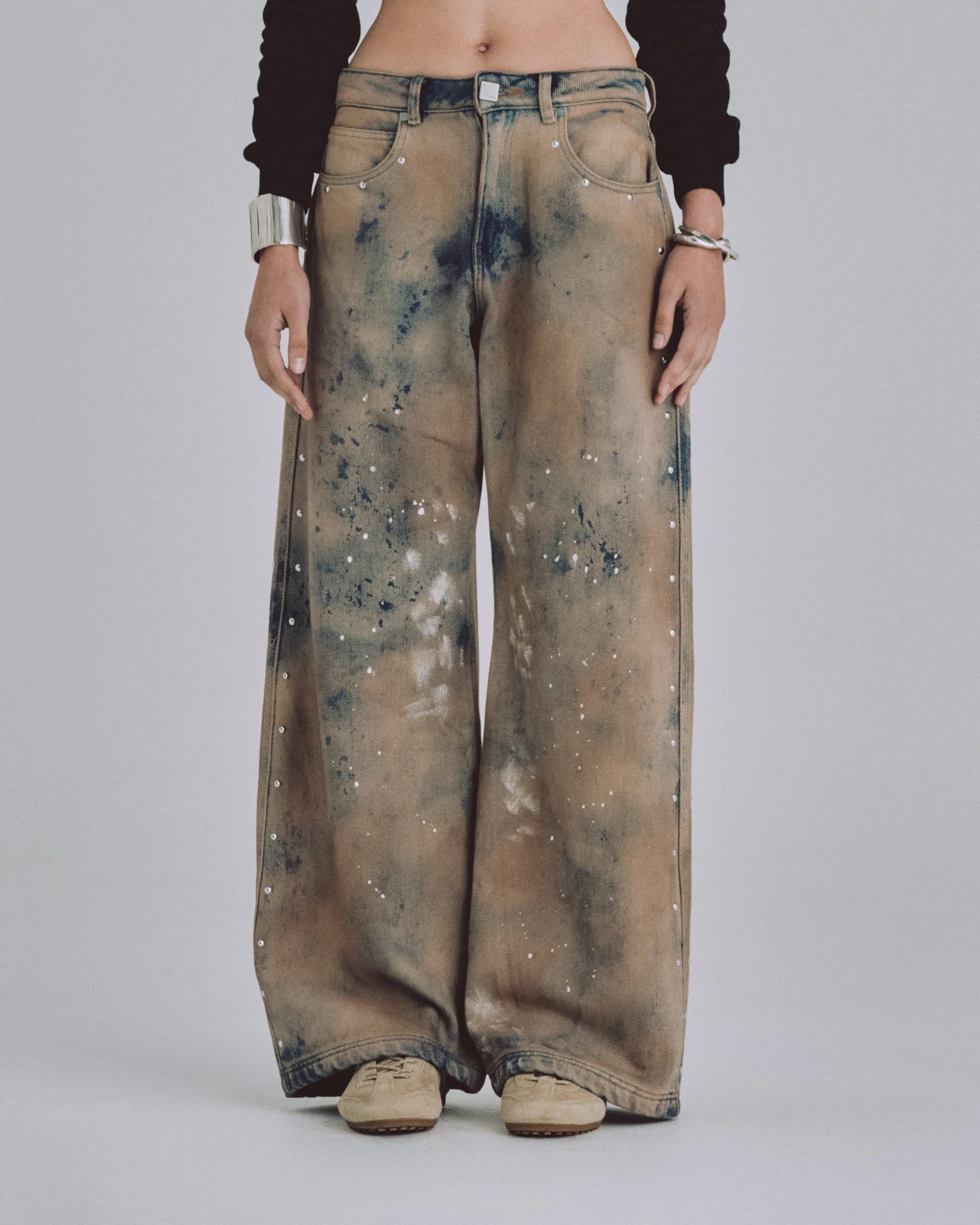 W 94' Riveted Painted Wide Jeans Gothic Blue - imagen 2