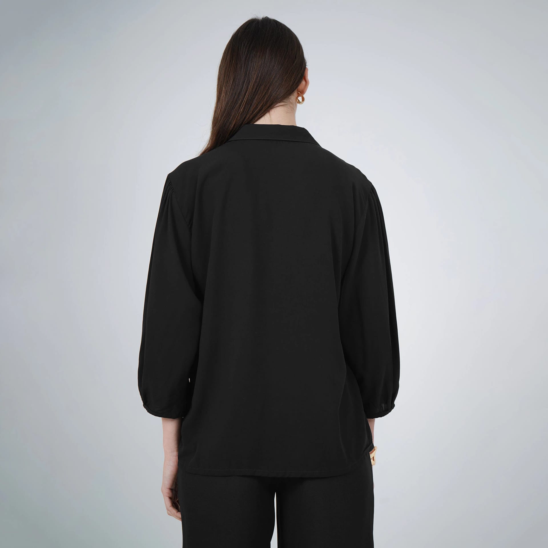 Blusa cuello camisero manga 3/4 con flecos - imagen 2