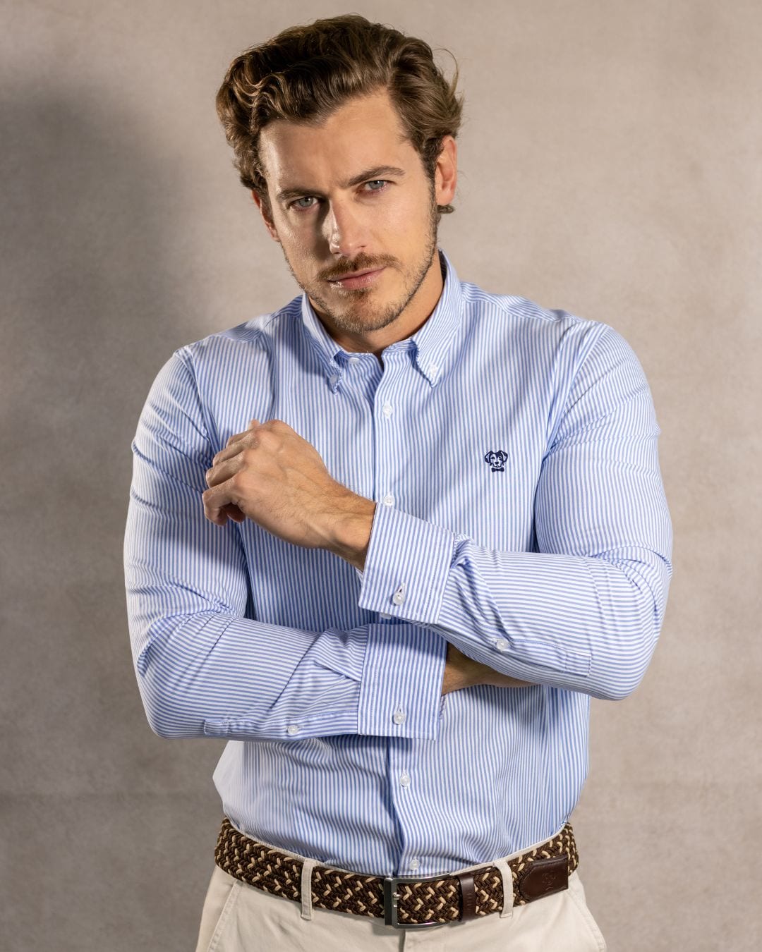 Camisa Antimanchas Oxford Rayas Azul Yale - imagen 4