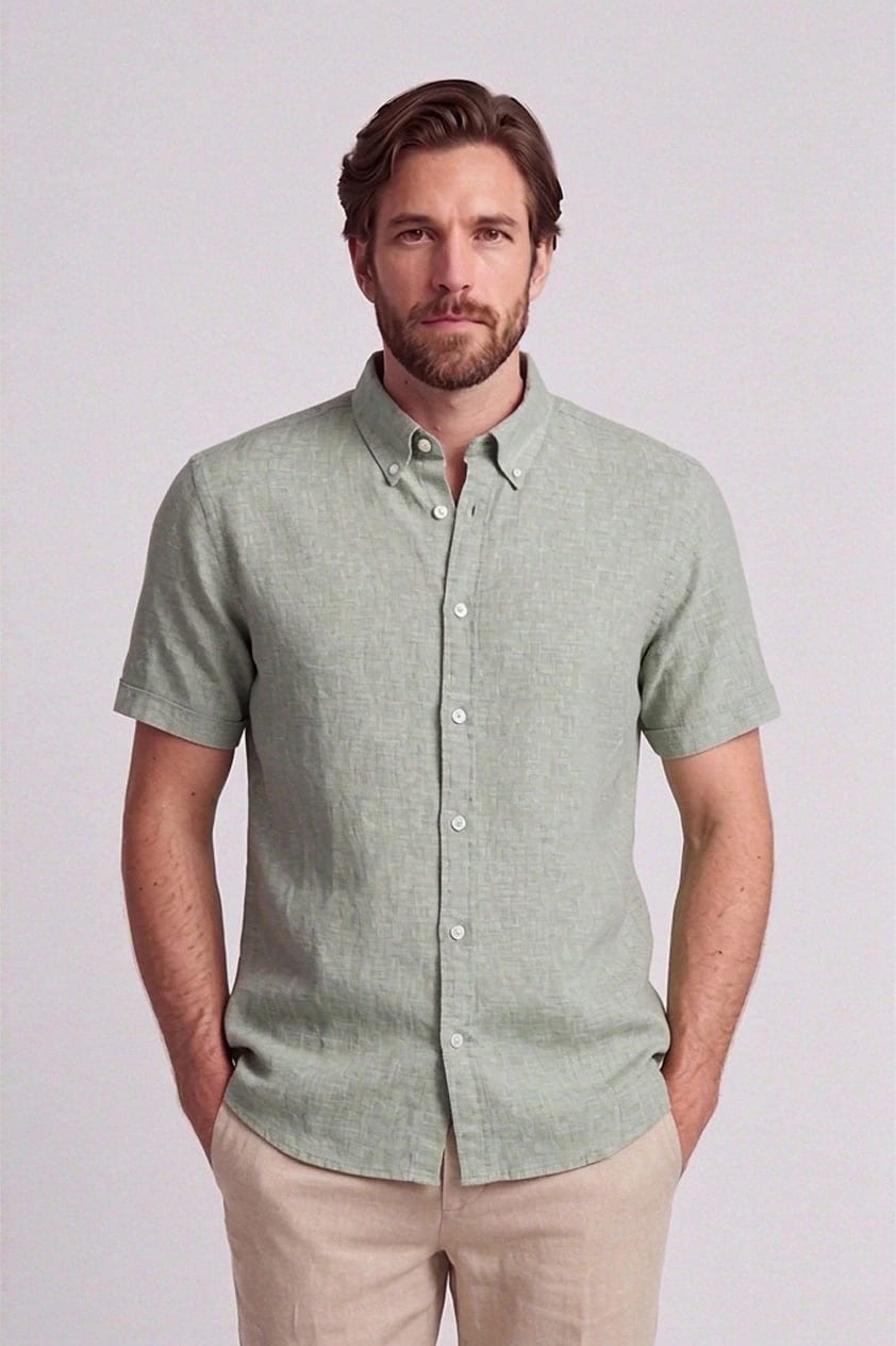 Camisa en lino y algodón manga corta para hombre Jon Sonen 017225037 - imagen 4