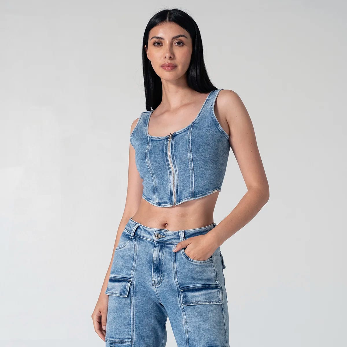Crop Top Denim Slim Tribu - imagen 1