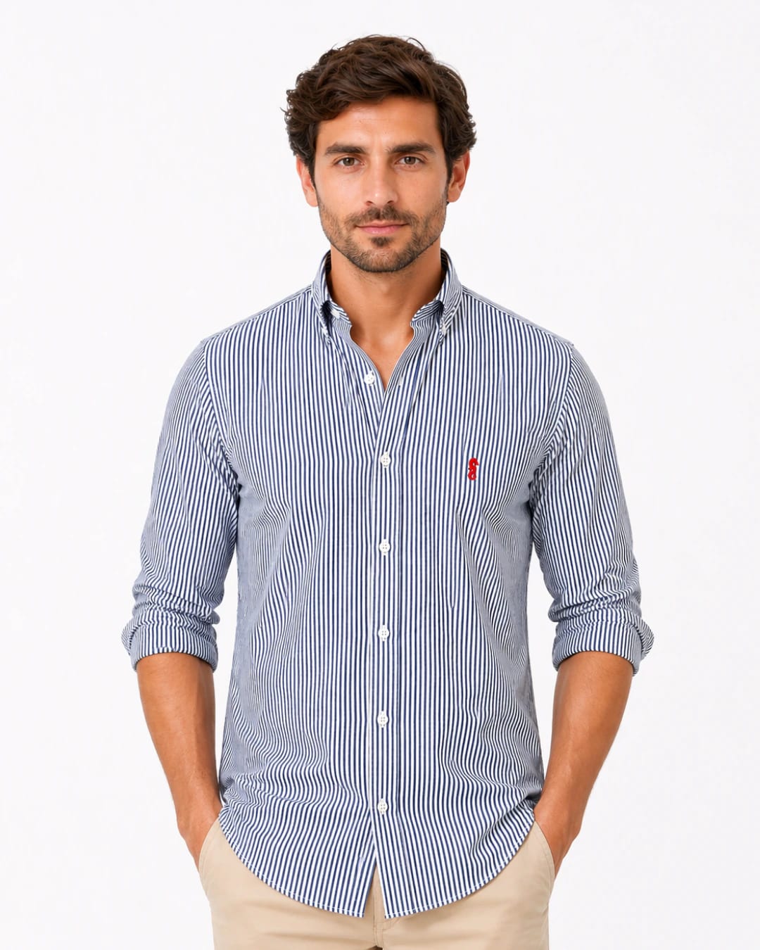 Camisa Manga Larga Rayas Azul Oscuro - imagen 1