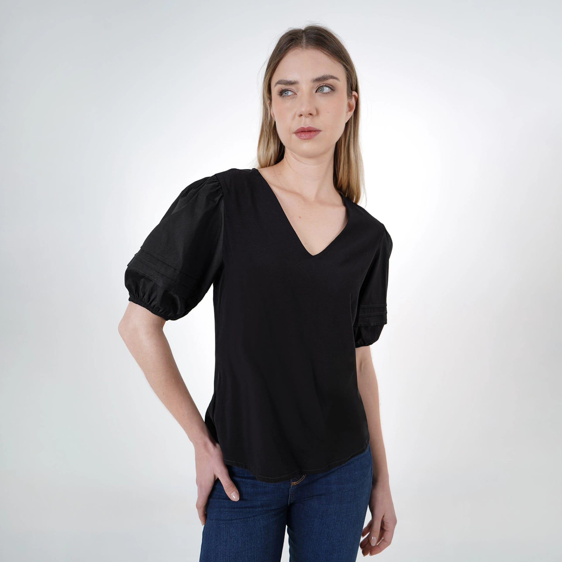 Blusa Cuello V Manga Corta Globo - imagen 2