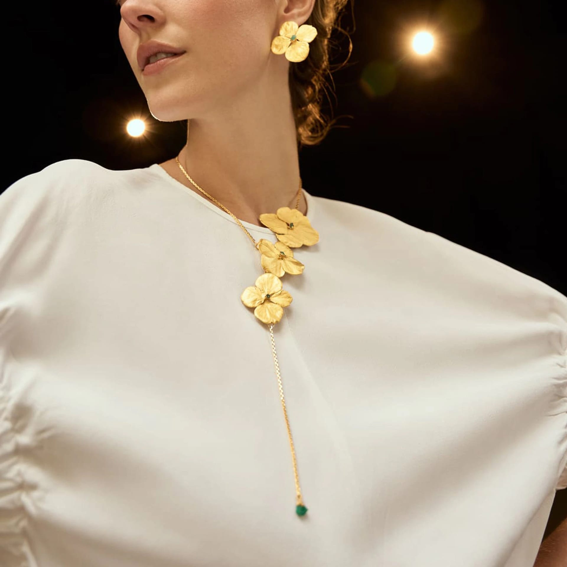COLLAR TRIPLE HORTENSIA Y ESMERALDA EN BRUTO - imagen 3