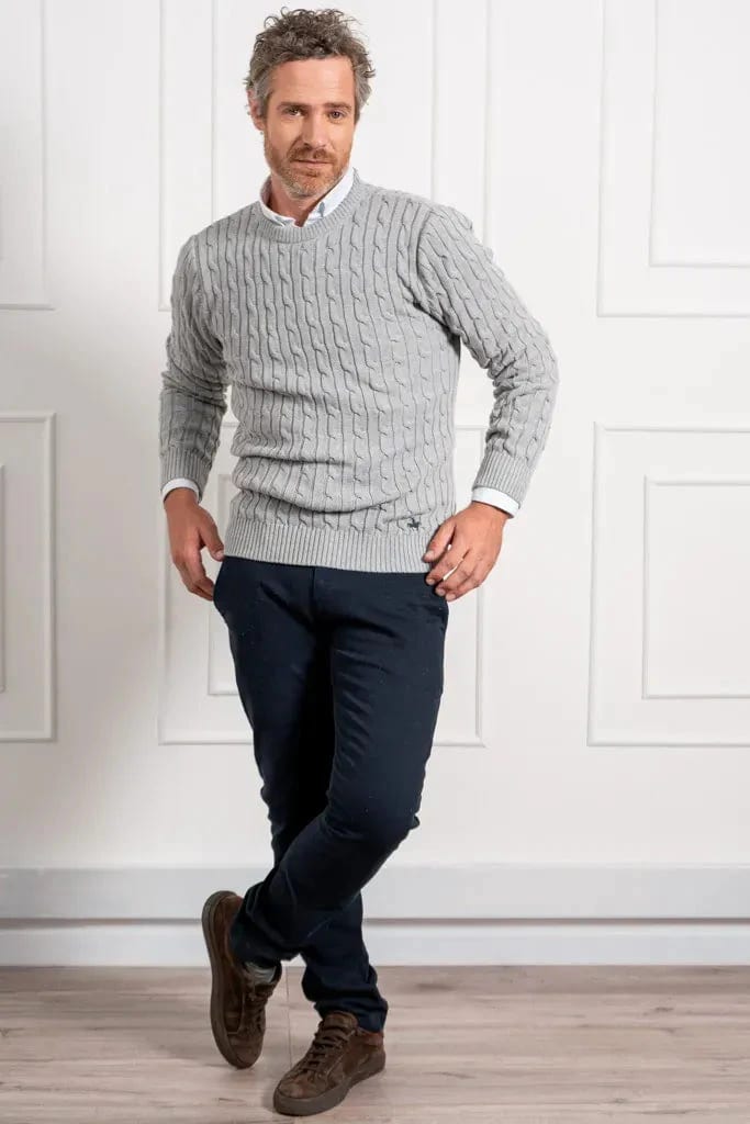 Suéter trenzado cuello redondo Hombre Gris - imagen 3