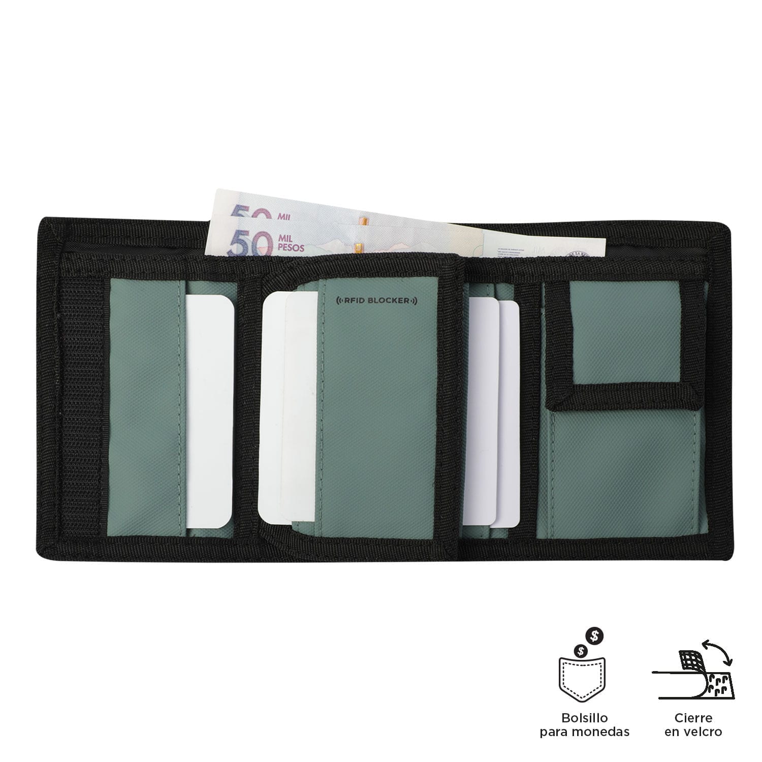 Billetera Contrast Can con RFID Blocker Negra/Verde - imagen 4