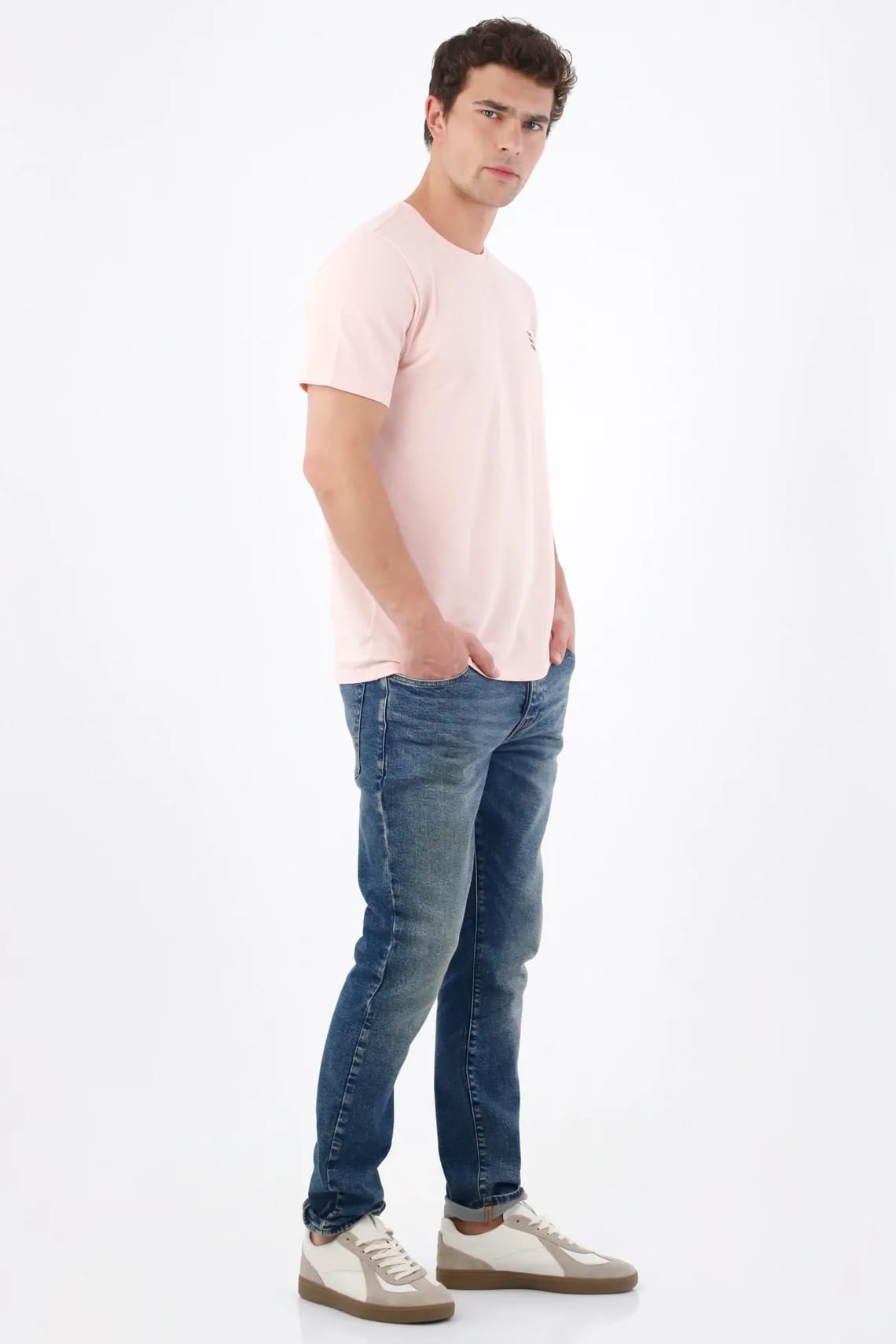 Jean skinny con lavado desgastado en denim de algodón azul medio para hombre - imagen 3