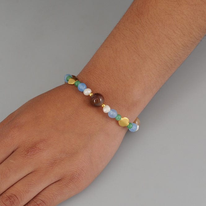 Pulsera semipreciosa ágata azul, aventurine y perla - imagen 2