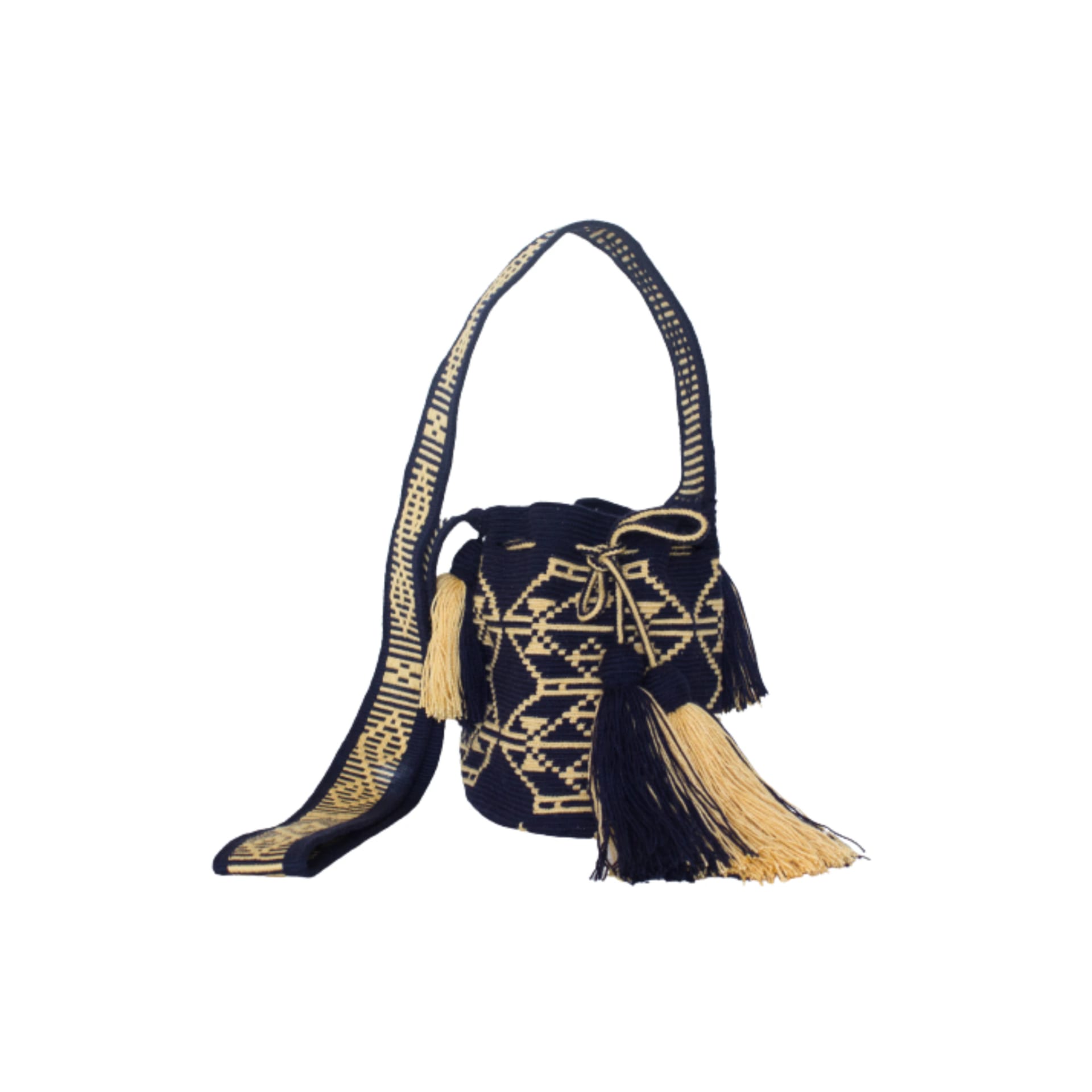 Bolso de Mano Wayuu Negro Pompones - imagen 1