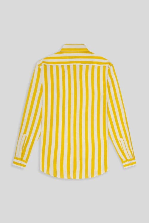 Men's linen shirt yellow faded striped - imagen 5