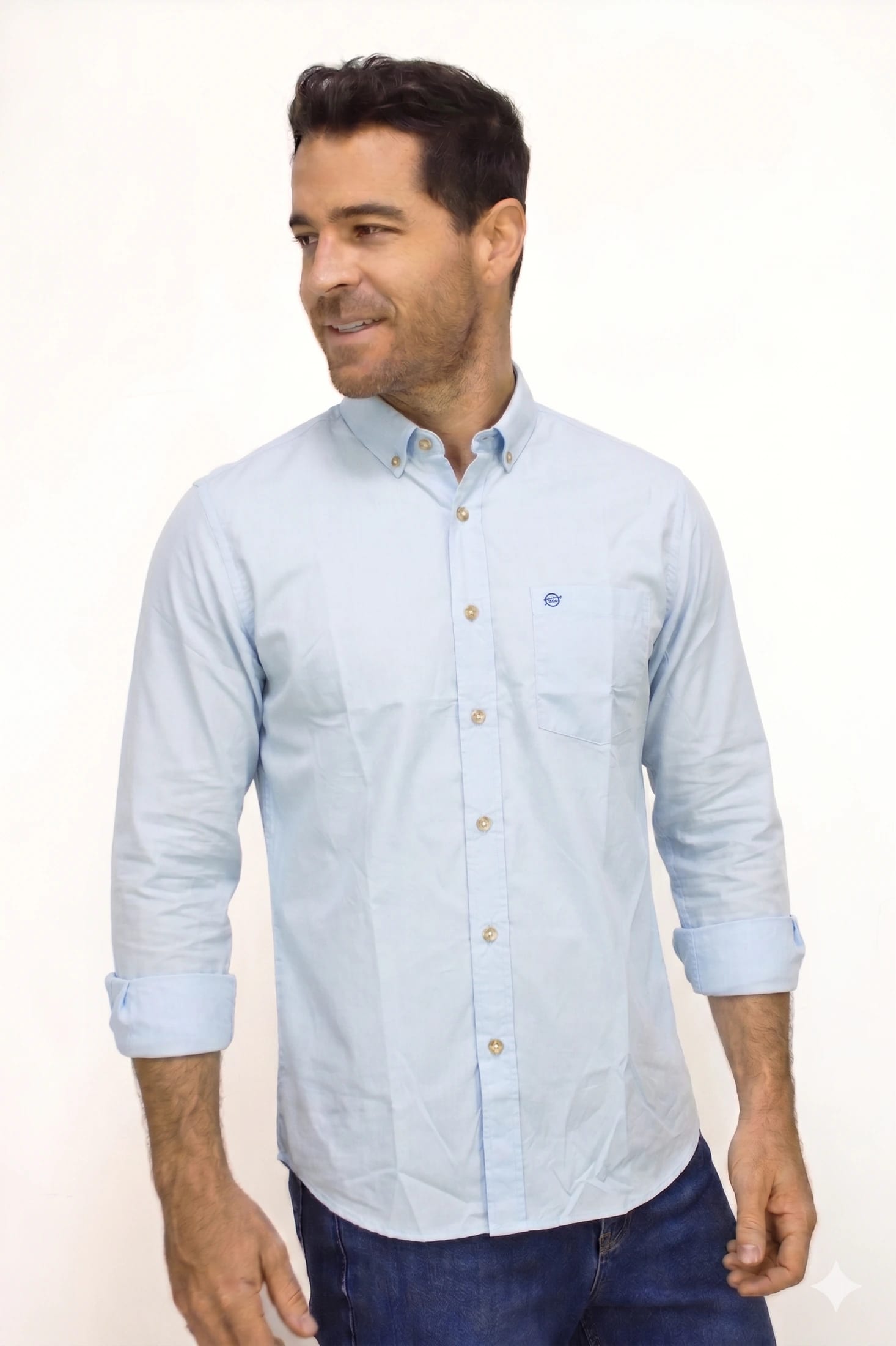 Camisa Manga Larga Azul Para Hombre - imagen 2
