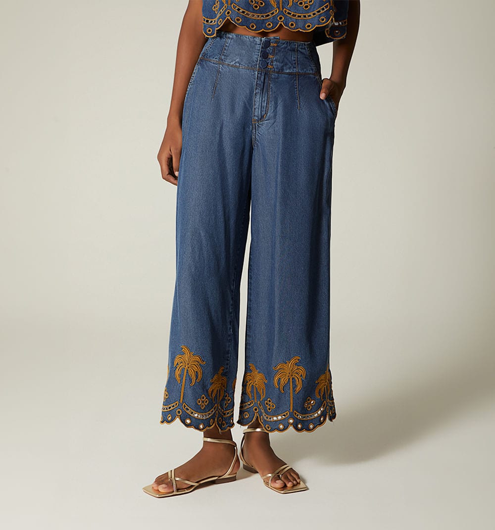 Jean culotte tiro alto bordado en bota - imagen 2