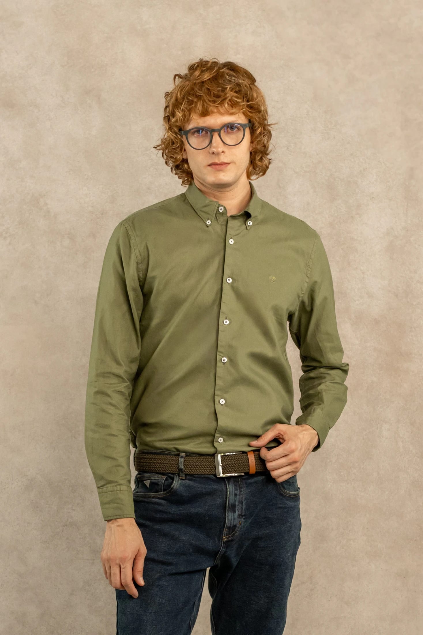 Camisa Antimanchas Oxford Verde Militar - Talla Regular - imagen 1
