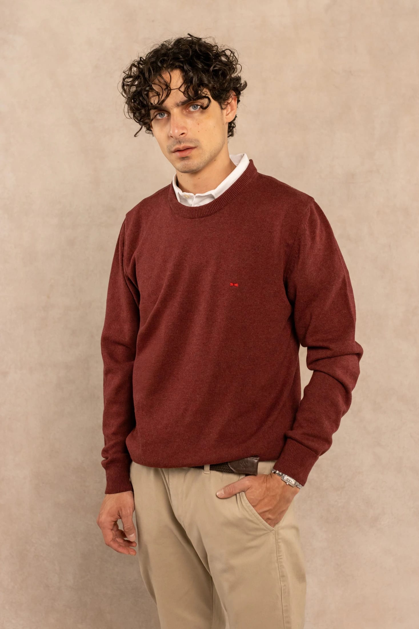 Sueter Algodon Peinado Cuello Redondo Vintage Wine - imagen 1