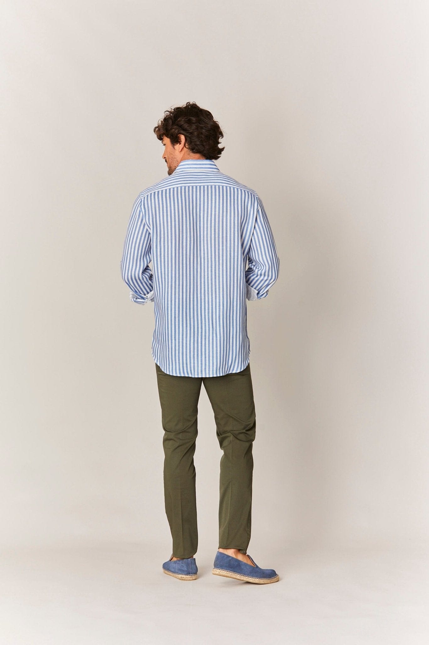Men's linen shirt sky blue striped - imagen 3