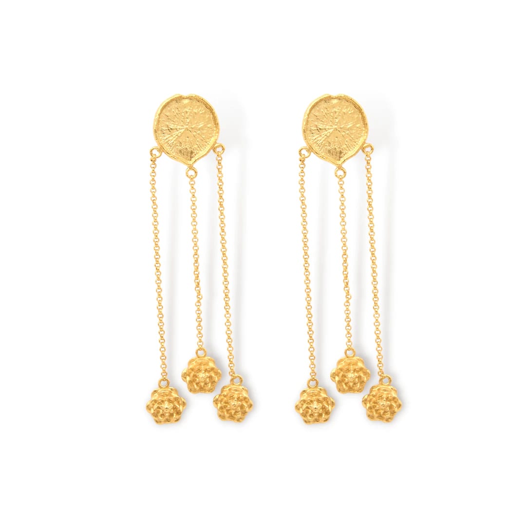 Aretes largos con hoja de victoria regia y flores de loto - imagen 1