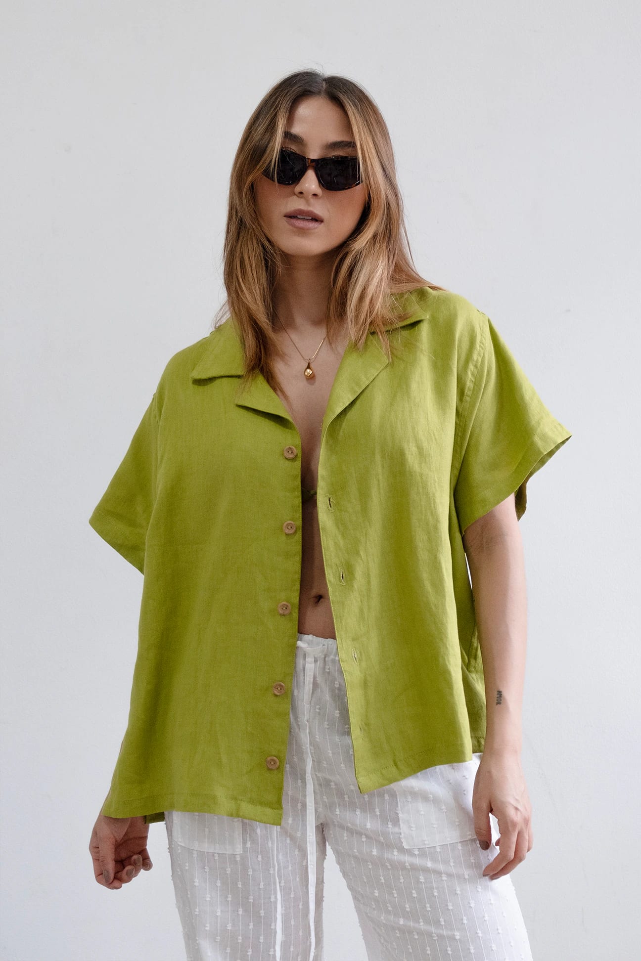 Camisa Isla de lino | Verde - imagen 1