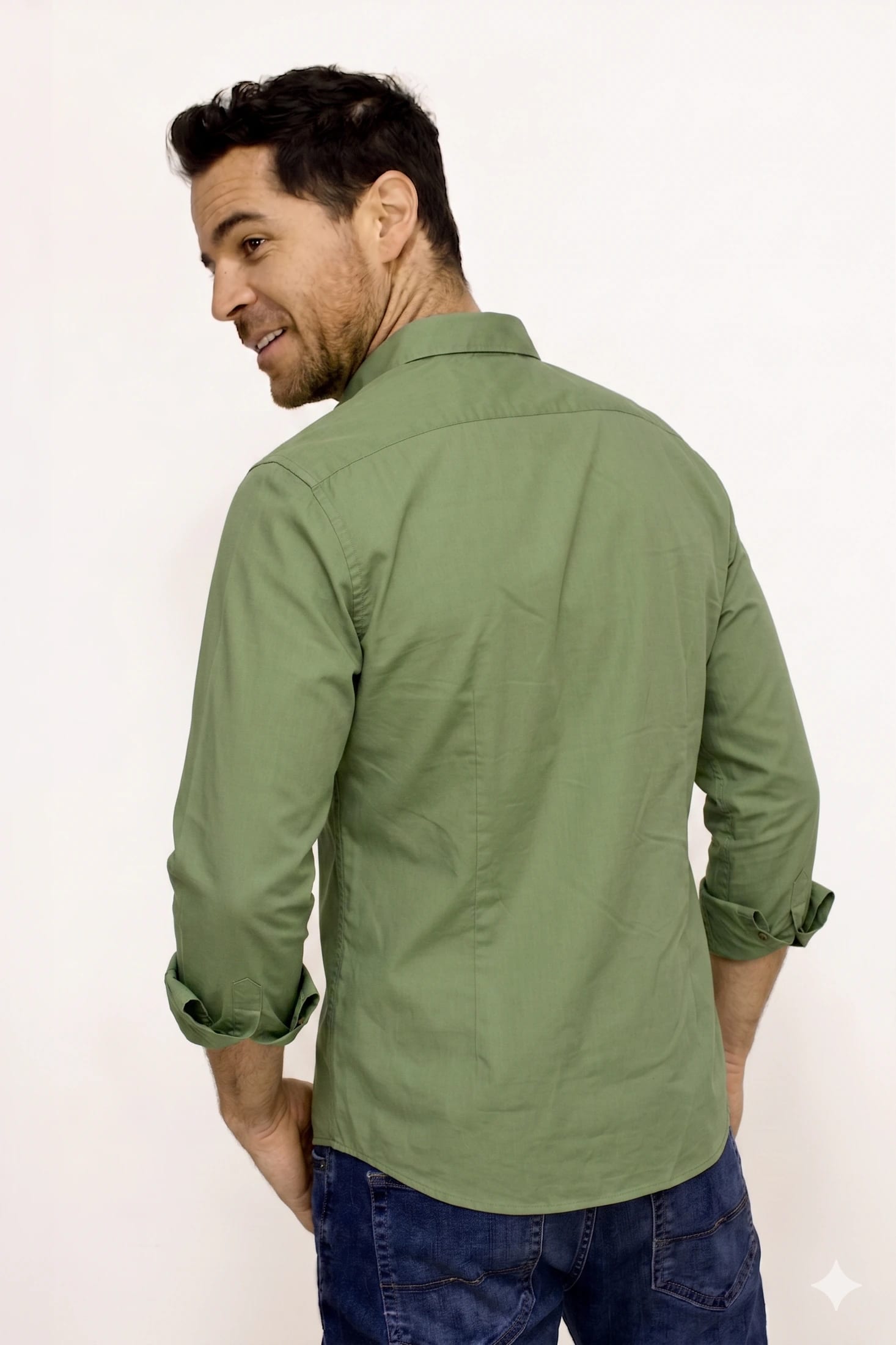 Camisa Manga Larga Verde Para Hombre - imagen 3
