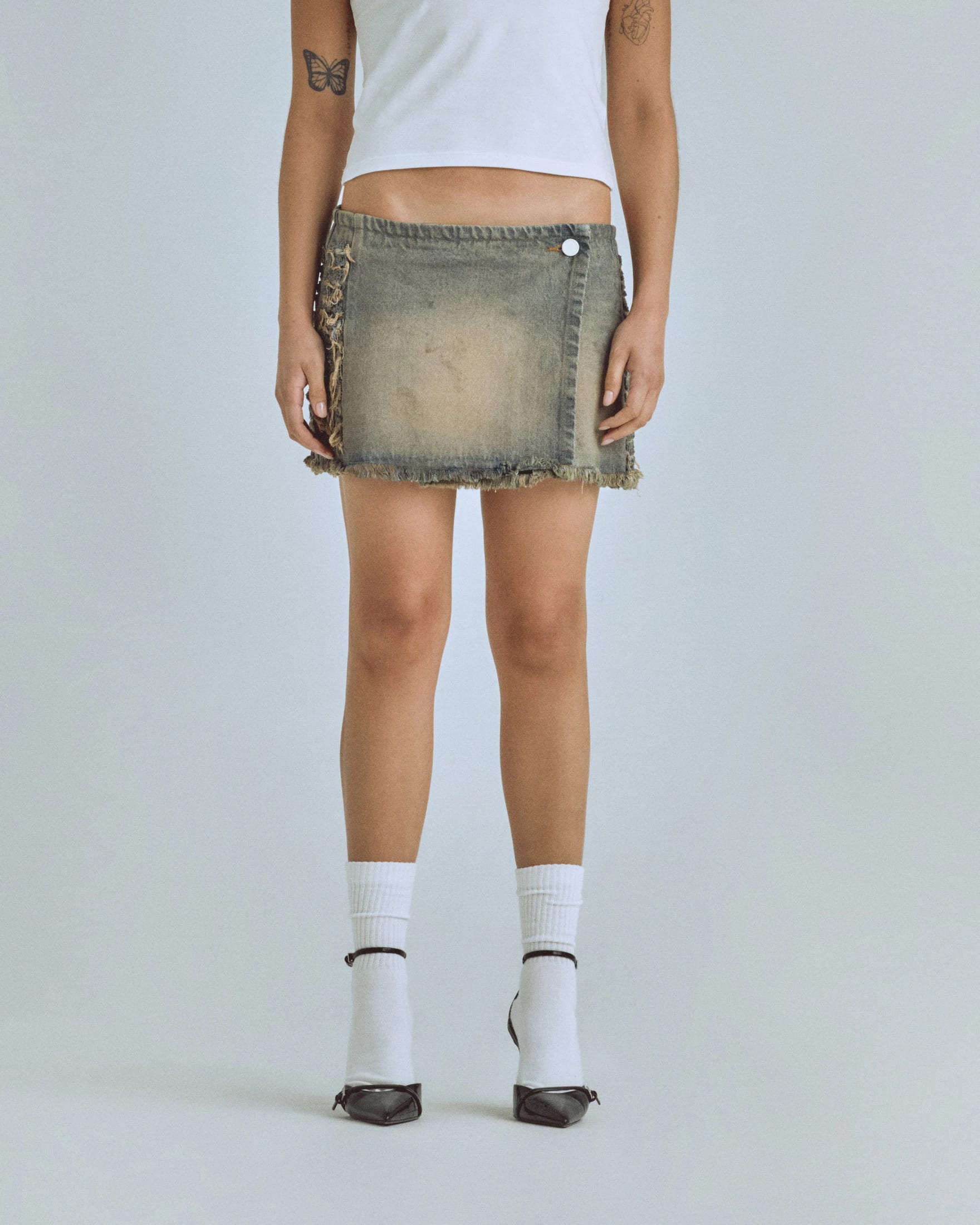 W Santa Union Basic Ripped Skirt Dirty Blue - imagen 2