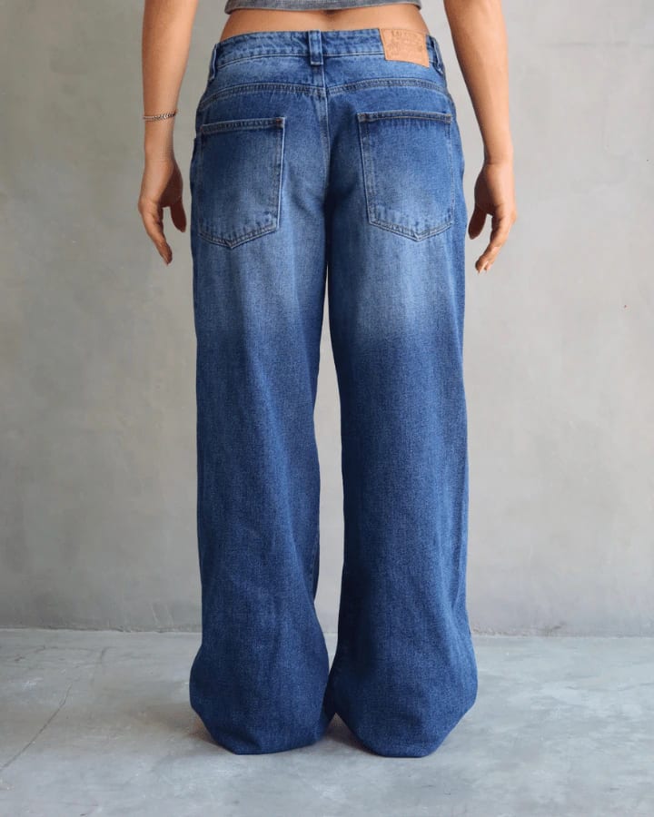 JEAN LOW WIDE FIT TIRO BAJO ANCHO AZUL OSCURO - imagen 3
