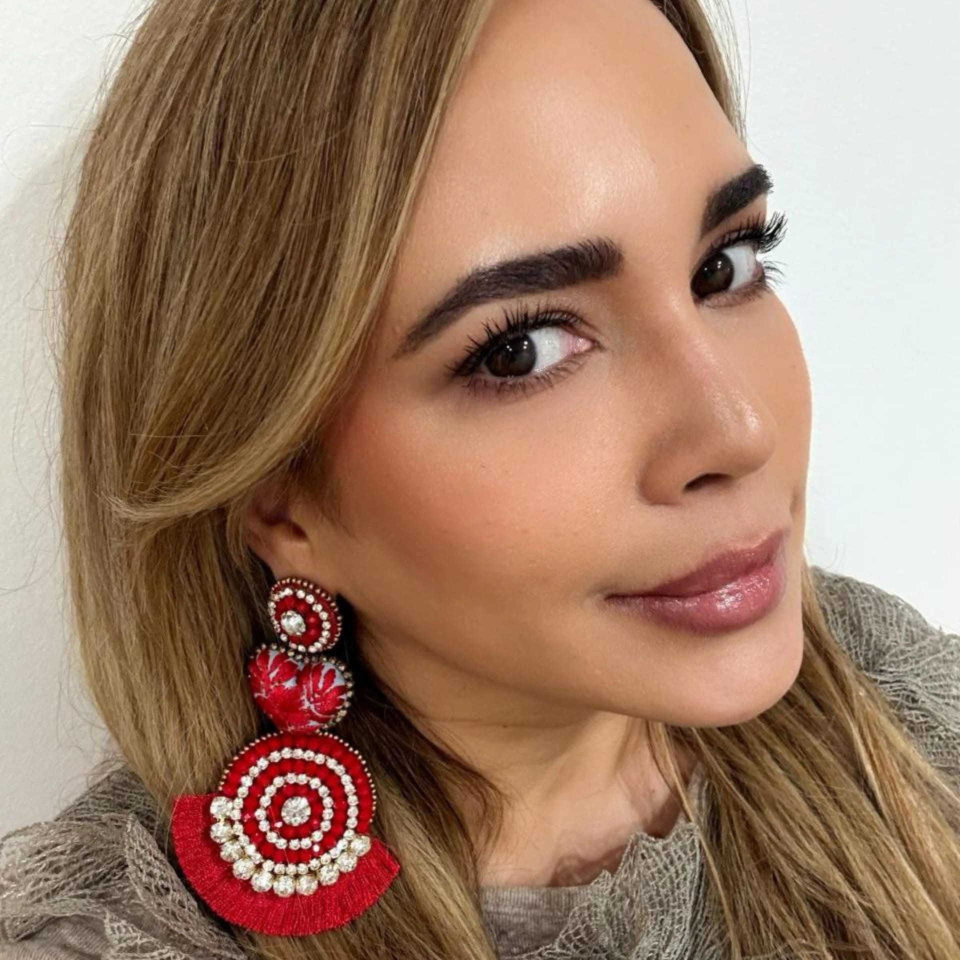 Red Circle & Heart Earrings - imagen 2