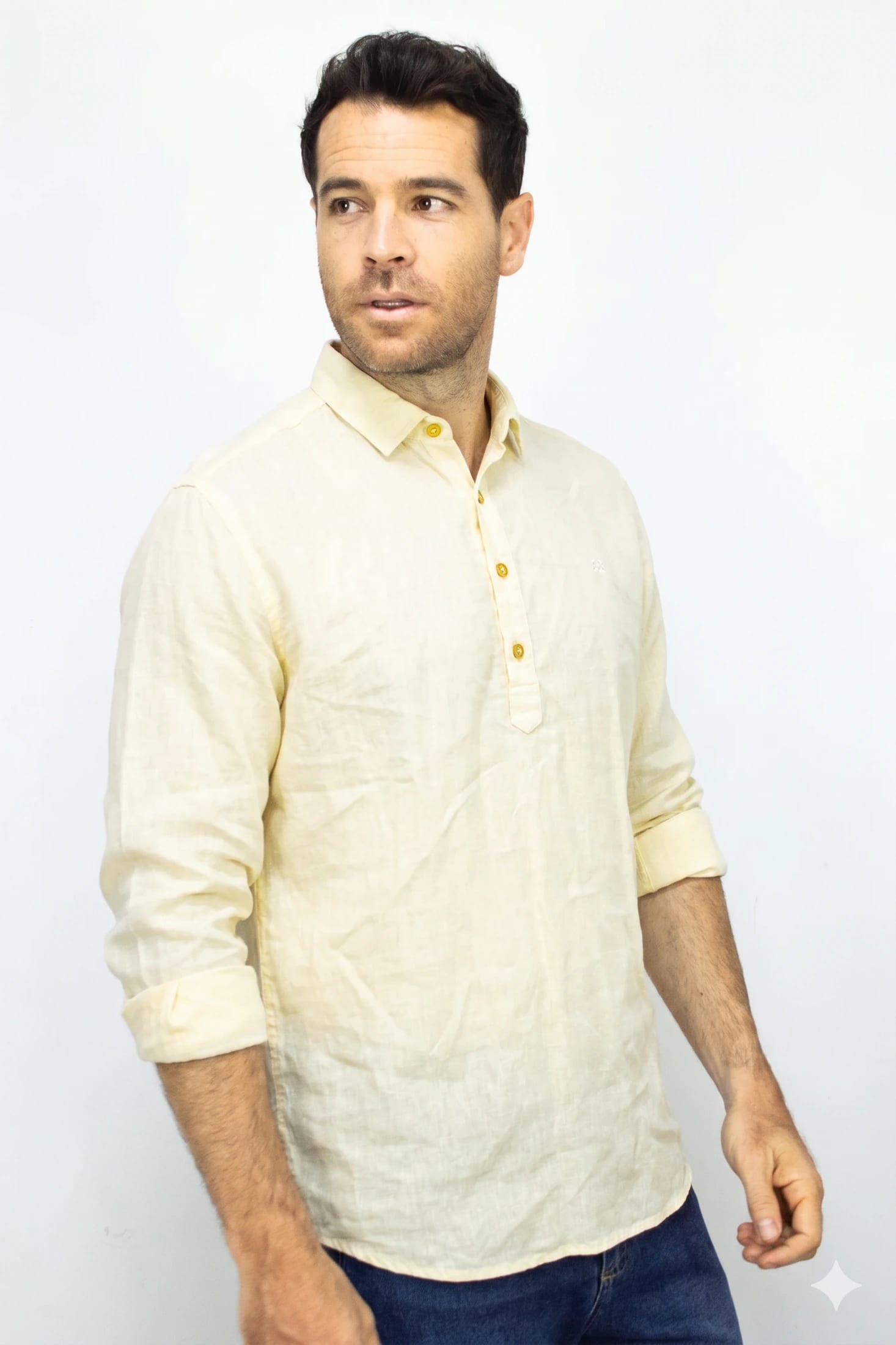Camisa Lino Manga Larga Para Hombre - imagen 1
