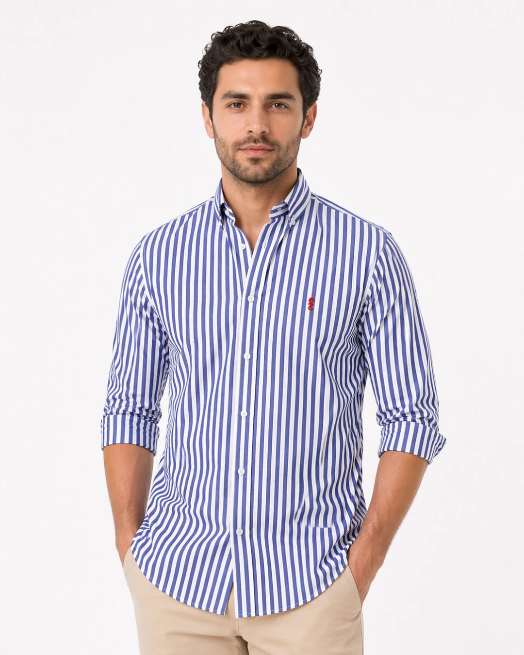 Camisa 100% Algodón Manga Larga Maxi Rayas Azul Oscuro - imagen 3