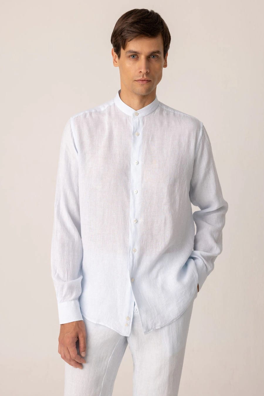 Men's linen shirt mao sky blue - imagen 3