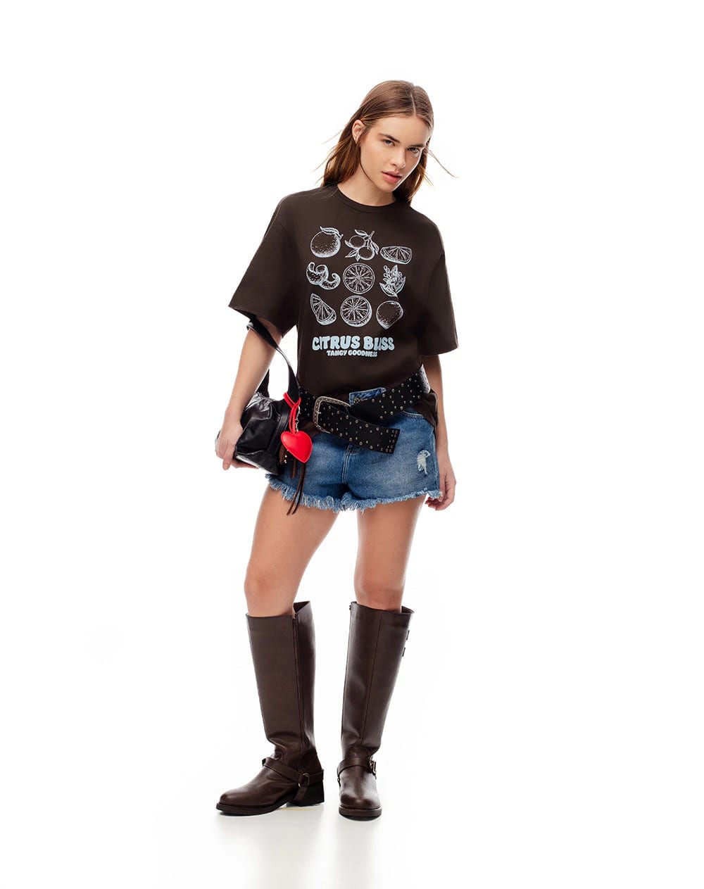 Camiseta oversize algodón chocolate estampada mujer - imagen 2