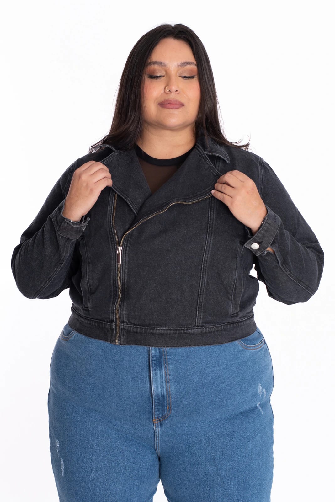 Chaqueta Biker Denim Negro - imagen 4